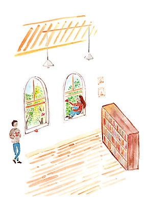 PSD 커플 여자 남자 액자 일러스트 창문 함께함 실내 사랑 사람 성인 두명 책 독서 도서관 창가 종이비행기 성인만 국내일러스트 교육 감정 컨셉 관계 내부 종이접기 파일형식