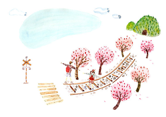 주간 PSD 식물 커플 여자 남자 일러스트 산 함께함 사랑 사람 성인 야외 두명 소풍 기찻길 벚꽃 횡단보도 성인만 국내일러스트 자연요소 꽃 감정 컨셉 관계 야외활동 보행로 파일형식