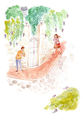 PSD 식물 커플 계절 여자 남자 길 프로포즈 일러스트 주택 함께함 사랑 사람 성인 두명 여름 담장 기다림 덩굴 러브레터 대문 성인만 국내일러스트 감정 컨셉 관계 모션 건물 문 편지 파일형식