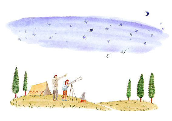 PSD 나무 식물 커플 여자 남자 별 일러스트 밤하늘 함께함 텐트 사랑 사람 잔디 성인 야외 두명 망원경 달 강아지 야간 관측 성인만 국내일러스트 자연요소 감정 컨셉 관계 하늘 캠핑도구 반려동물 개 파일형식