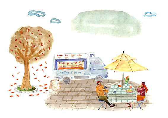 주간 PSD 커플 계절 여자 남자 커피 음식 낙엽 의자 일러스트 탁자 함께함 샌드위치 사랑 사람 성인 야외 두명 가을 파라솔 메뉴판 야외카페 푸드트럭 성인만 국내일러스트 자연요소 감정 음료 가구 컨셉 잎 관계 카페 트럭 파일형식