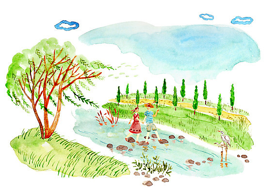 주간 PSD 나무 식물 커플 계절 여자 남자 일러스트 함께함 사랑 사람 성인 야외 두명 물 여름 손잡기 산책 돌_바위 개울 버드나무 징검다리 성인만 국내일러스트 자연요소 감정 컨셉 관계 모션 휴식 강 다리_건축물 파일형식