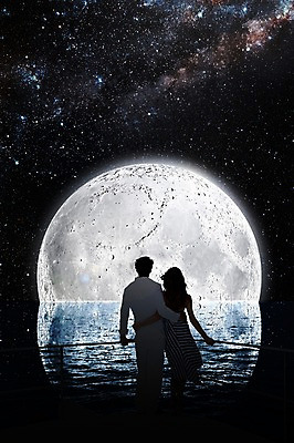 JPG 편집이미지 커플 여자 남자 실루엣 별 바다 백그라운드 사람 성인 두명 뒷모습 3D 우주 달 화려 신비 디지털합성 합성 디지털아트 성인만 이미지편집 편집3D 자연요소 뷰포인트 컨셉 관계 촬영기법 파일형식
