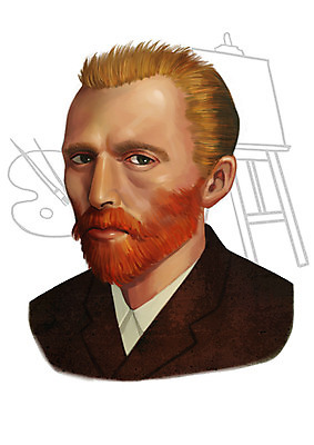 PSD 서양인 외국인 남자 일러스트 한명 사람 상반신 성인 붓 팔레트 이젤 화가 위인 고흐 반고흐 남자만 남자한명만 성인남자만 성인만 국내일러스트 직업 1 인종 미술도구 파일형식