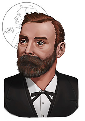 PSD 서양인 외국인 남자 일러스트 한명 사람 상반신 성인 위인 노벨상 발명가 화학자 남자만 남자한명만 성인남자만 성인만 국내일러스트 직업 1 인종 상패 과학자 파일형식