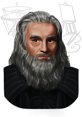 PSD 남자 일러스트 수염 한명 사람 상반신 성인 붓 팔레트 이젤 화가 위인 다빈치 남자만 남자한명만 성인남자만 성인만 국내일러스트 직업 1 미술도구 파일형식