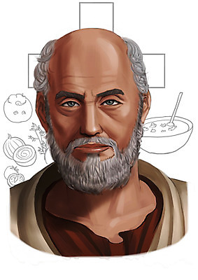 PSD 그릇 남자 음식 십자가 채소 과일 일러스트 양파 한명 사람 상반신 성인 숟가락 의사 죽 위인 히포크라테스 남자만 남자한명만 성인남자만 성인만 국내일러스트 1 식기 수저 의료진 파일형식