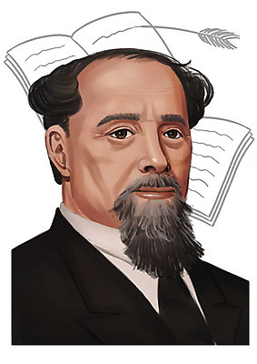 PSD 서양인 외국인 남자 일러스트 수염 한명 사람 상반신 성인 책 소설가 위인 찰스디킨스 남자만 남자한명만 성인남자만 성인만 소설_절기 국내일러스트 1 인종 작가 절기 파일형식