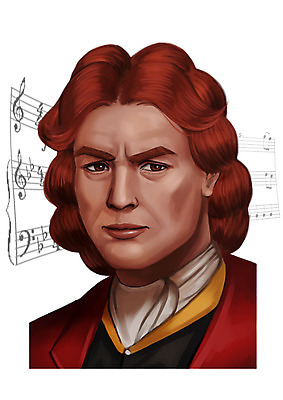 PSD 서양인 외국인 남자 일러스트 한명 사람 상반신 성인 음악가 악보 위인 비발디 남자만 남자한명만 성인남자만 성인만 국내일러스트 직업 1 음악 인종 바이올리니스트 작곡가 파일형식