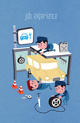 직업 남자 어린이 일러스트 자동차 사람 세명 체험학습 체험 바퀴 엔지니어 수리 놀이터 톱니바퀴 기름통 정비소 남자만 어린이만 소년만 국내일러스트 AI파일 육상교통 컨셉 놀이 통 기술자 파일형식 벡터