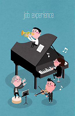 직업 여자 남자 어린이 악기 연주 음표 일러스트 사람 여러명 악단 체험학습 체험 건반 피아노 놀이터 바이올린 악보 트럼펫 지휘자 합주 어린이만 국내일러스트 AI파일 기호 음악 다수 컨셉 놀이 현악기 음악가 건반악기 금관악기 파일형식 벡터