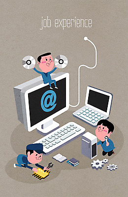 직업 남자 어린이 일러스트 사람 세명 노트북 컴퓨터 모니터 CD 키보드 체험학습 체험 기술자 놀이터 톱니바퀴 남자만 어린이만 소년만 국내일러스트 AI파일 컨셉 놀이 전자제품 파일형식 벡터