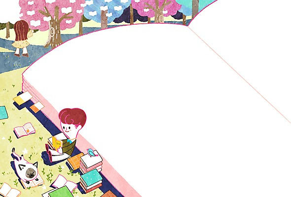 PSD 나무 식물 여자 남자 어린이 백그라운드 일러스트 조류 프레임 틀 사람 두명 책 독서 고양이 어린이만 국내일러스트 동물 포유류 반려동물 파일형식