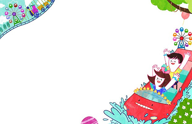 PSD 여자 남자 어린이 백그라운드 일러스트 프레임 틀 사람 두명 놀이공원 기차 놀이기구 대관람차 어린이만 국내일러스트 육상교통 대중교통 테마파크 파일형식