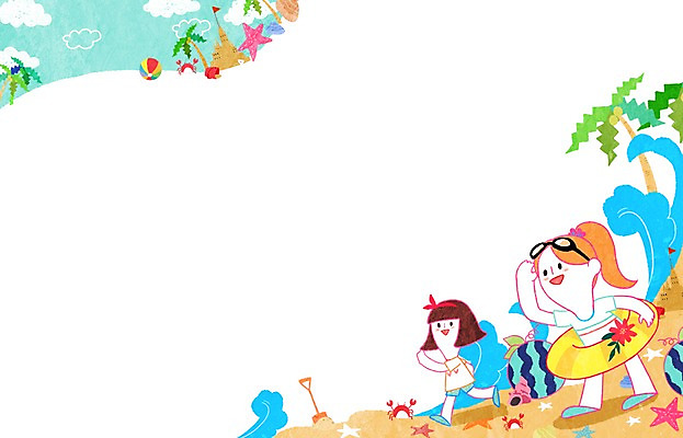 PSD 식물 구름 여자 어린이 파도 바다 백그라운드 일러스트 물놀이 불가사리 수박 프레임 틀 사람 두명 모래사장 야자수 꽃게 비치볼 모래성 튜브 여자만 어린이만 소녀만 국내일러스트 자연요소 나무 모래 과일 공 놀이 극피동물 바캉스용품 게 파일형식