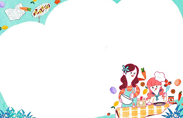 PSD 여자 어린이 음식 백그라운드 채소 과일 일러스트 식탁 엄마 주방용품 프레임 요리사모자 틀 요리 사람 성인 두명 당근 레몬 여자만 국내일러스트 모자_잡화 생활용품 가족 탁자 뿌리채소 요리사 파일형식