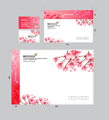 식물 템플릿 꽃 컬러 명함 명함템플릿 봉투 서류봉투 편지봉투 사람없음 빨간색 세트 패키지 봉투템플릿 우편봉투 비즈디자인 이미지템플릿 AI파일 편지 우편물 파일형식 벡터