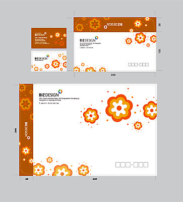 식물 템플릿 꽃 컬러 꽃무늬 명함 명함템플릿 봉투 서류봉투 편지봉투 사람없음 세트 주황색 패키지 봉투템플릿 우편봉투 비즈디자인 이미지템플릿 AI파일 무늬 편지 우편물 파일형식 벡터