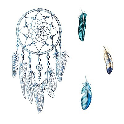 EPS 해외이미지 전통 일러스트 사람없음 장식 파란색 꿈 깃털 부적 드림캐쳐 해외202004 해외일러스트 컬러 파일형식 벡터 이미지허브