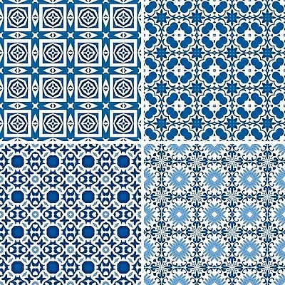 EPS 해외이미지 전통 디자인 패턴 일러스트 벽지 추상 장식 파란색 세트 흰색 4 포르투갈 타일 묘사 정사각형 모자이크 스페인어 아라베스크 엘리먼트 튀니지 해외202004 해외일러스트 도형 유럽 컬러 무늬 아프리카 숫자 파일형식 벡터 이미지허브