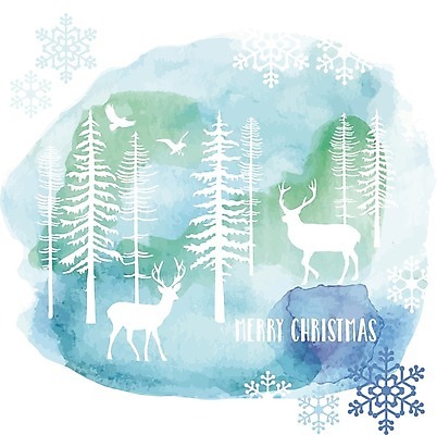 EPS 해외이미지 나무 실루엣 야생동물 백그라운드 크리스마스 겨울 일러스트 자연 사슴 수채화 초록색 파란색 나뭇가지 눈송이 해외202004 해외일러스트 식물 동물 계절 기념일 컬러 포유류 눈_날씨 촬영기법 생태계 파일형식 벡터 이미지허브