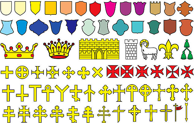 EPS 해외이미지 디자인 벽 십자가 일러스트 왕관 화살 프레임 미술 그래픽 장식 깃발 양 심볼 방패 휘장 엘리먼트 해외202004 해외일러스트 포유류 문화예술 파일형식 벡터 이미지허브