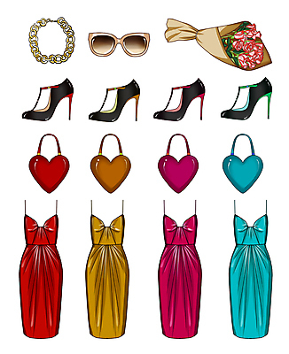 JPG 해외이미지 드레스 패션 꽃다발 가방 일러스트 팔찌 사람없음 선글라스 하이힐 엘리먼트 해외일러스트 잡화 옷 꽃 안경 구두 장신구 여성화 파일형식 이미지허브