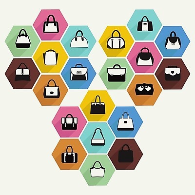 EPS 해외이미지 라이프스타일 디자인 서류가방 가방 일러스트 손잡이 쇼핑 세트 유행 세일 상점 짐 플랫 우아함 수집 심볼 사인 육각형 해외202004 해외일러스트 도형 잡화 컨셉 생활 파일형식 벡터 이미지허브