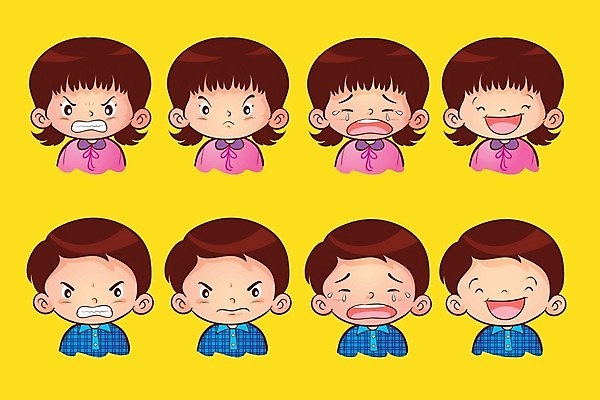 EPS 해외이미지 여자 남자 감정 어린이 일러스트 표정 웃음 소녀 소년 여러명 상반신 분노 찡그림 울음 어린이만 해외202004 해외일러스트 다수 사람 파일형식 벡터 이미지허브