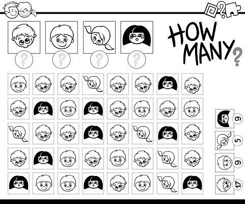 EPS 해외이미지 템플릿 디자인 교육 어린이 일러스트 흑백 소년 취미 그래픽 책 숫자 유치원 게임 수학 퍼즐 계산 어플리케이션 만화 검색 그림 페이지 해결 색칠공부 카운트 해외202004 해외일러스트 문자 남자 교과목 놀이 촬영기법 사람 학습 색칠 파일형식 벡터 이미지허브