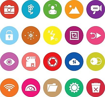 EPS 해외이미지 일러스트 조명 카메라 사진촬영 플랫 디지털카메라 심볼 사인 와이파이 설정 소프트웨어 필터 해외202004 해외일러스트 전자제품 촬영 무선인터넷 파일형식 벡터 이미지허브