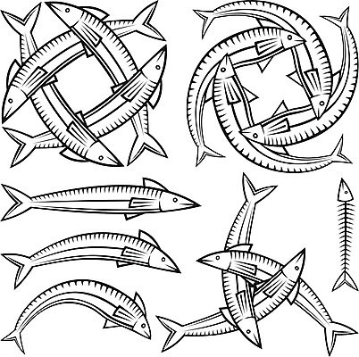 EPS 해외이미지 동물 기독교 일러스트 어류 검은색 만화 척추 대칭 세례 해외202004 해외일러스트 종교 컬러 뼈 수중동물 파일형식 벡터 이미지허브