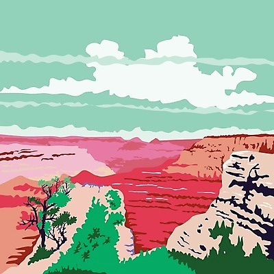 EPS 해외이미지 나무 디자인 포스터 일러스트 자연 산 그래픽 골짜기 미국 인쇄 복고 정사각형 지형 애리조나 그랜드캐니언 지질학 해외202004 해외일러스트 도형 식물 교육 북아메리카 생태계 파일형식 벡터 이미지허브