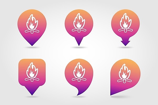 EPS 해외이미지 화살표 말풍선 일러스트 사람없음 세트 보라색 모닥불 위치 그라데이션 해외202004 해외일러스트 컬러 불 파일형식 벡터 이미지허브