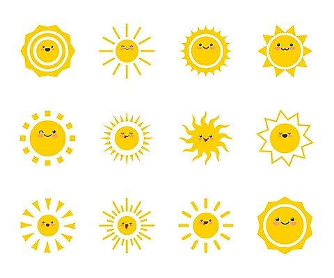 EPS 해외이미지 캐릭터 감정 일러스트 표정 사람없음 세트 햇빛 노란색 맑음 낙서 만화 코믹 이모티콘 해외202004 해외일러스트 일러캐릭터 컬러 날씨 태양 파일형식 벡터 이미지허브