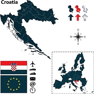 EPS 해외이미지 모양 템플릿 실루엣 유럽 여행 지도 일러스트 경계선 깃발 땅 심볼 사인 지역 크로아티아 공화국 유럽연합 자그레브 전국 지도책 지리 해외202004 해외일러스트 나라 선 촬영기법 책 경계 파일형식 벡터 이미지허브