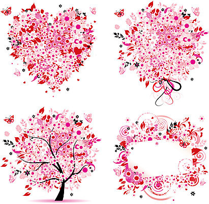EPS 해외이미지 나무 디자인 꽃 분홍색 나비 일러스트 사람없음 봄 하트 해외202004 해외일러스트 모양 식물 계절 컬러 곤충 파일형식 벡터 이미지허브
