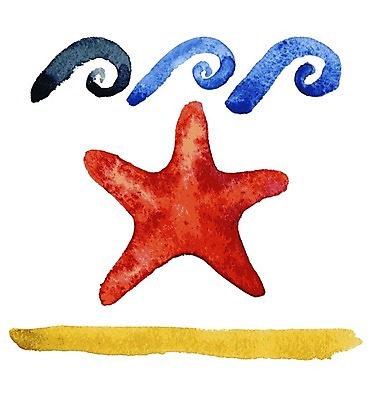 EPS 해외이미지 일러스트 수채화 불가사리 사람없음 여름 바닷속 손그림 해외일러스트 계절 극피동물 수중 파일형식 벡터 이미지허브