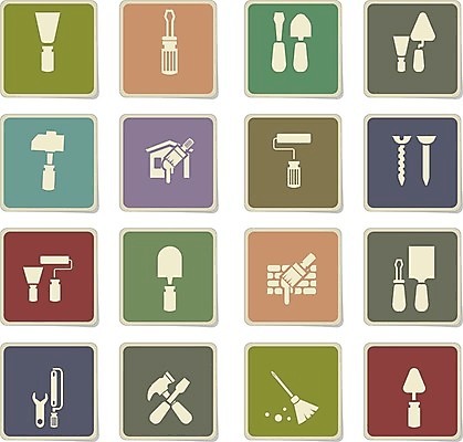 EPS 해외이미지 일러스트 울타리 페인트 도구 붓 선택 망치 모종삽 심볼 롤러 캘리퍼스 해외202004 해외일러스트 컨셉 담장 공구 삽 파일형식 벡터 이미지허브