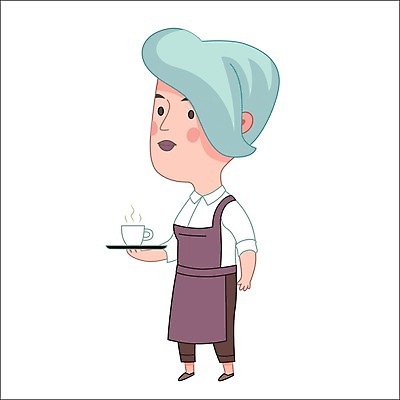 EPS 해외이미지 직업 얼굴 커피 어린이 일러스트 비즈니스 쟁반 사람 성인 컵 앞치마 차 웨이트리스 종업원 웨이터 심볼 해외202004 해외일러스트 식기 음료 신체부위 파일형식 벡터 이미지허브