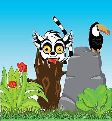 EPS 해외이미지 나무 식물 동물 일러스트 자연 조류 건조 풍경 여름 컬러풀 바위 허브 동물상 여우원숭이 해외202004 해외일러스트 계절 컬러 조형물 돌_바위 원숭이 생태계 파일형식 벡터 이미지허브