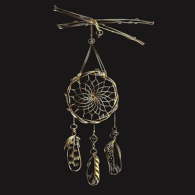EPS 해외이미지 전통 일러스트 사람없음 장식 검은색 꿈 금색 구슬 깃털 부적 드림캐쳐 해외202004 해외일러스트 컬러 파일형식 벡터 이미지허브