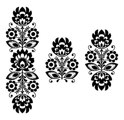 EPS 해외이미지 전통 꽃 패턴 일러스트 흑백 사람없음 화려 폴란드 해외202004 해외일러스트 식물 유럽 컨셉 무늬 촬영기법 파일형식 벡터 이미지허브