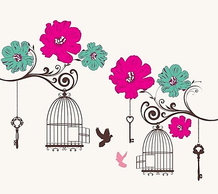 EPS 해외이미지 꽃 실루엣 일러스트 조류 열쇠 매달리기 사람없음 나뭇가지 새장 해외일러스트 나무 식물 동물 모션 촬영기법 케이지 파일형식 벡터 이미지허브
