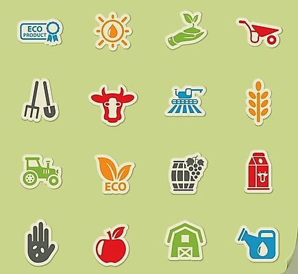 EPS 해외이미지 종이 스티커 농업 일러스트 포도 통 태양 수레 물뿌리개 우유 소 사과 결합 삽 심볼 트랙터 원뿔 외양간 쇠스랑 해외202004 해외일러스트 자연요소 도형 산업 과일 포유류 유제품 카트 농기계 특수차량 파일형식 벡터 이미지허브