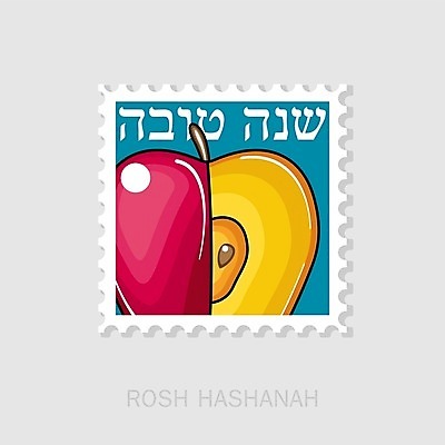 EPS 해외이미지 일러스트 단면 사람없음 빨간색 파란색 노란색 사과 유대교 우표 해외202004 해외일러스트 종교 컬러 과일 파일형식 벡터 이미지허브