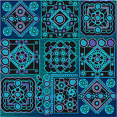 EPS 해외이미지 디자인 파도 패턴 일러스트 검은배경 추상 파란색 라일락 해외202004 해외일러스트 꽃 바다 컬러 백그라운드 무늬 검은색 파일형식 벡터 이미지허브