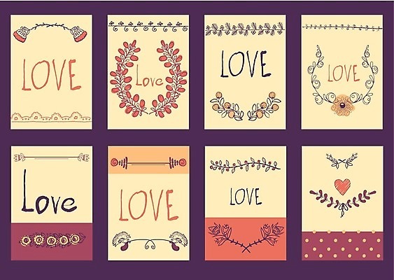 EPS 해외이미지 꽃 일러스트 사랑 사람없음 세트 하트 엽서 해외202004 해외일러스트 모양 식물 감정 편지 파일형식 벡터 이미지허브