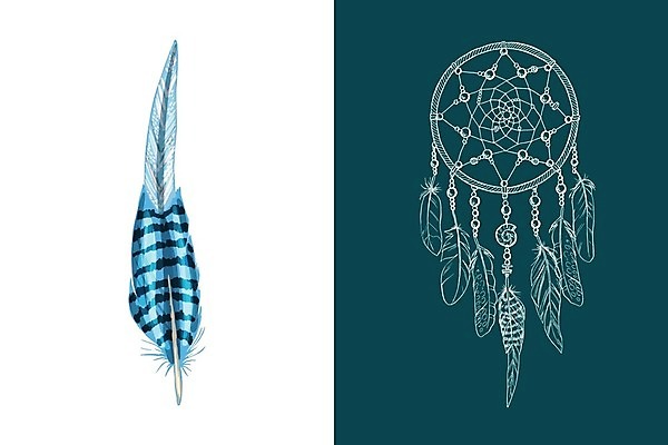EPS 해외이미지 전통 일러스트 사람없음 장식 꿈 구슬 깃털 청록색 부적 드림캐쳐 해외202004 해외일러스트 컬러 파일형식 벡터 이미지허브