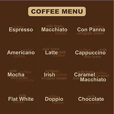 EPS 해외이미지 디자인 커피 음료 음식 일러스트 가이드 종류 컵 세트 갈색 상점 초콜릿 검은색 카페 우유 수증기 크림 메뉴 카푸치노 에스프레소 라떼 모카 해외202004 해외일러스트 직업 식기 컬러 디저트 유제품 파일형식 벡터 이미지허브